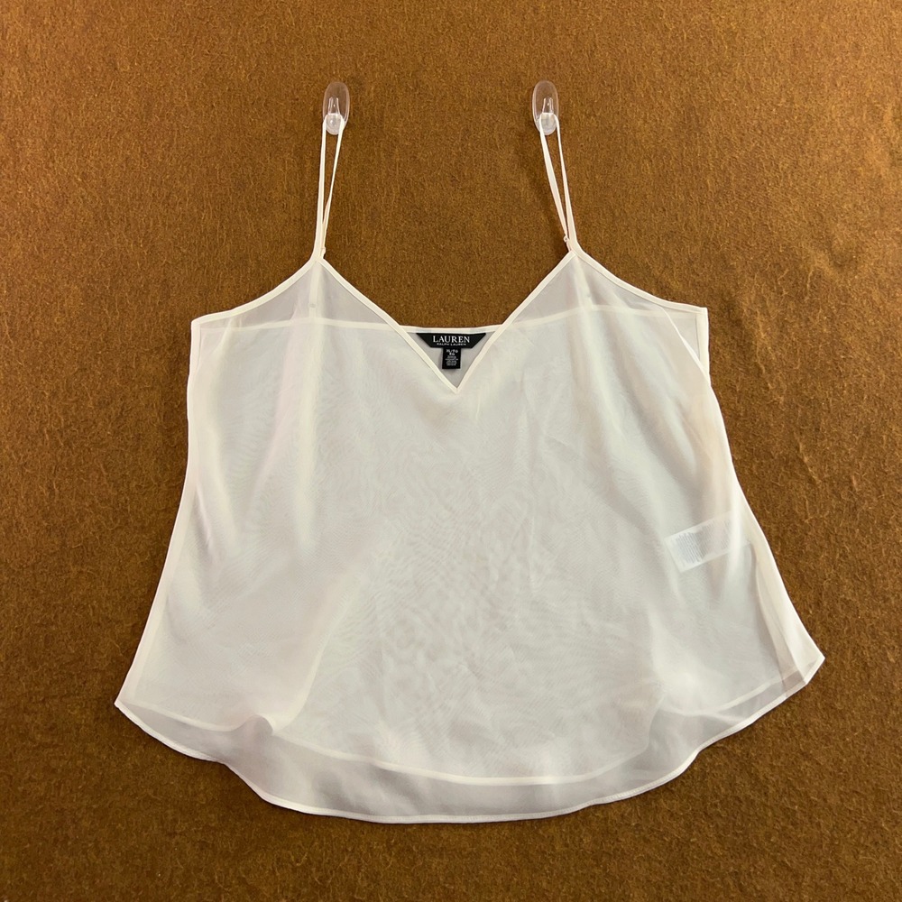 Lauren Ralph Lauren Womens XL White Sheer V-Neck Cami Tank Top New